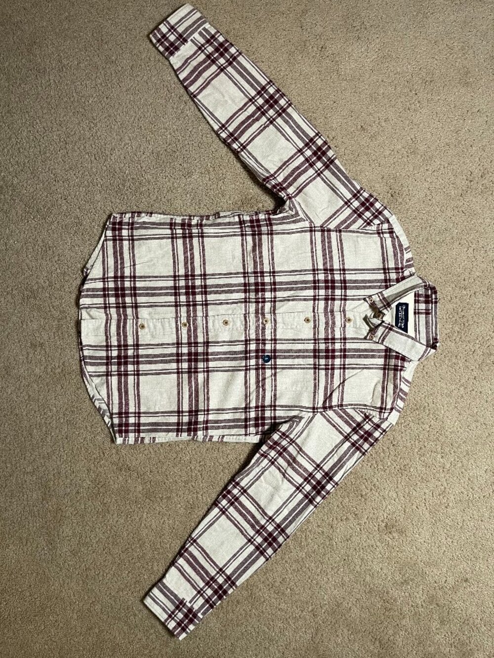 Abercrombie & Fitch Beige and Red Button Down Soft Flannel Shirt